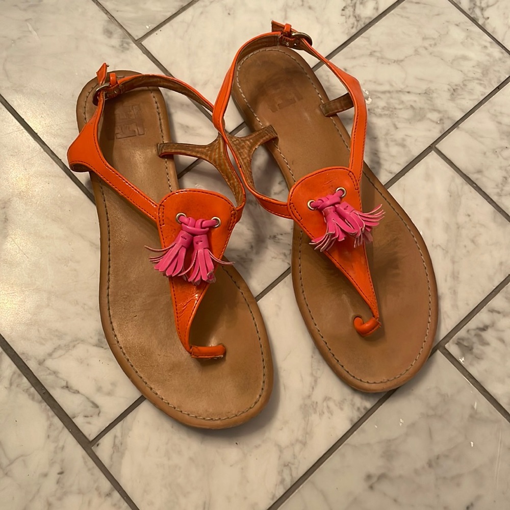 Tommy Hilfiger Orange with Pink Tassels Sandals Size 8.5